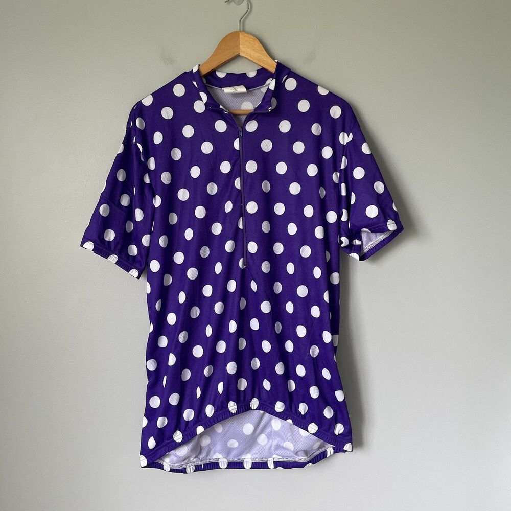 Urbanek Men's Cycling Bike Jersey Top Made in USA Purple White Polka Dot Size XL